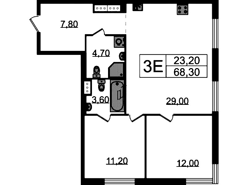 2-комнатная квартира 68.3 м², 8/23 эт., ЖК «Струны»