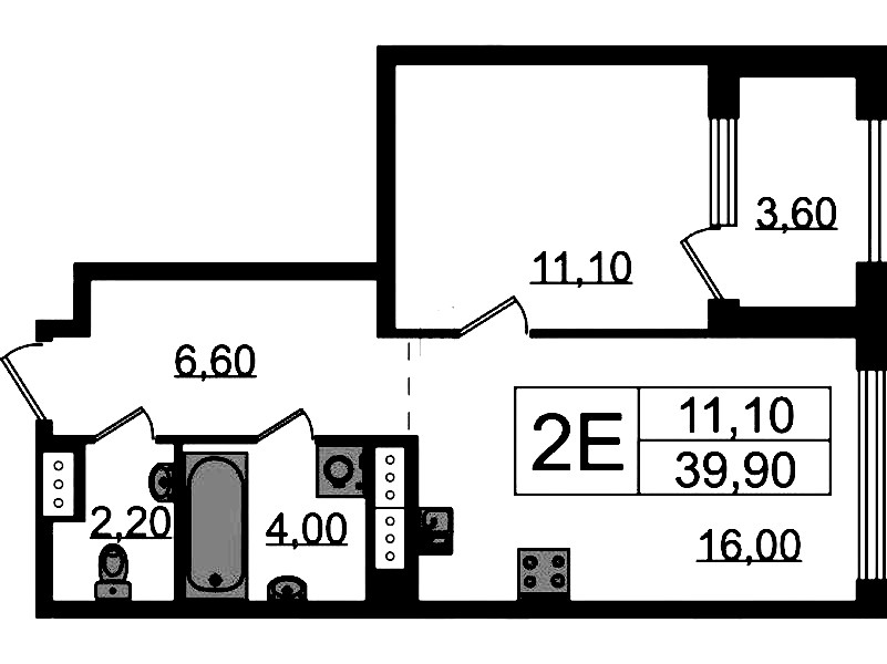 1-комнатная квартира 39.9 м², 9/23 эт., ЖК «Струны»