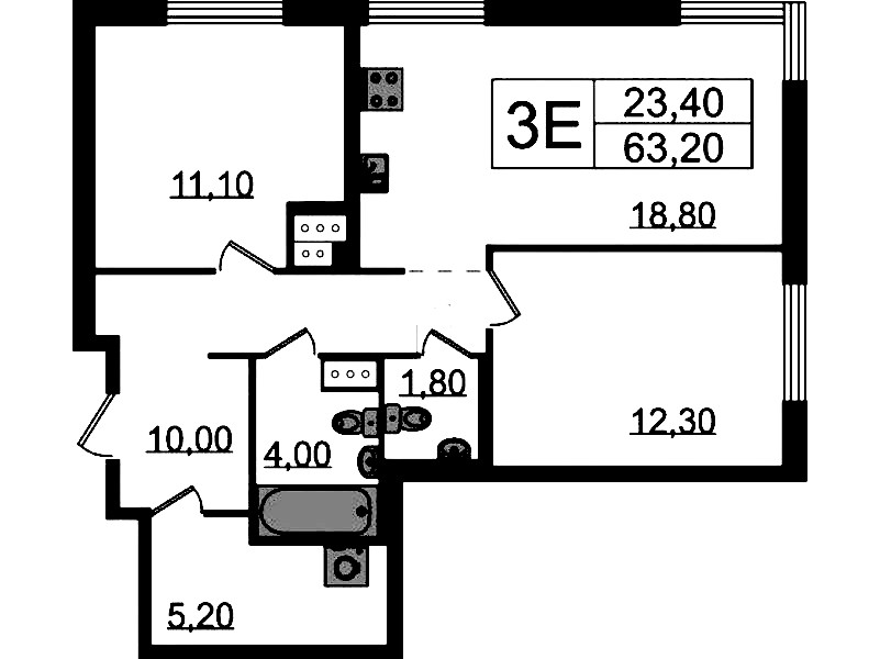 2-комнатная квартира 63.2 м², 10/23 эт., ЖК «Струны»