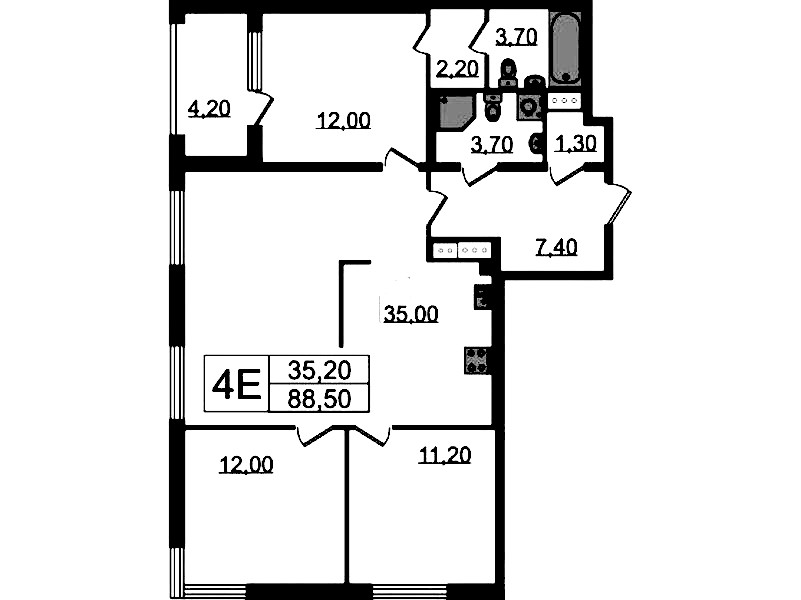 3-комнатная квартира 88.5 м², 12/23 эт., ЖК «Струны»