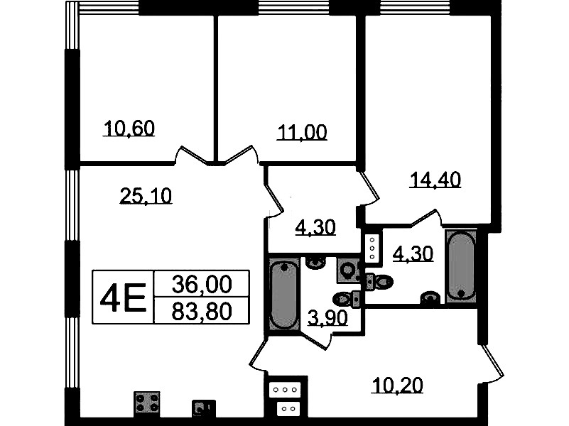 3-комнатная квартира 83.8 м², 14/23 эт., ЖК «Струны»