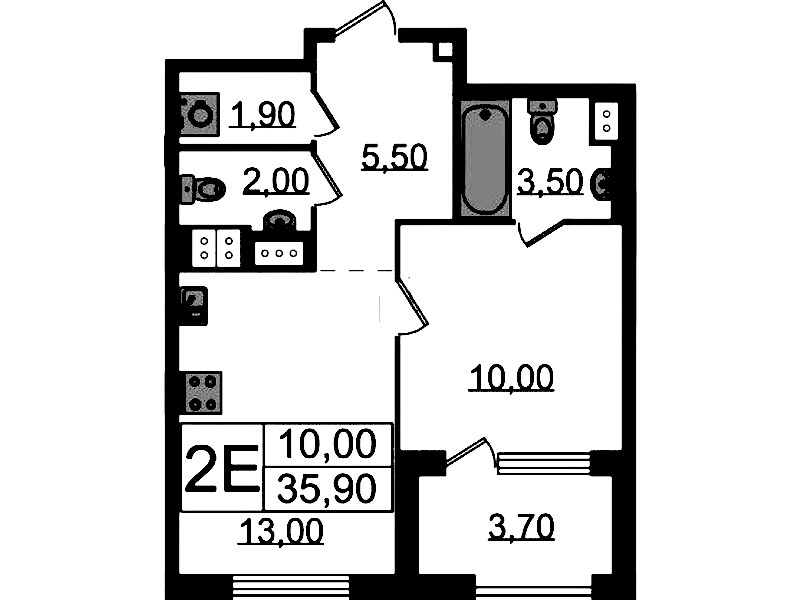 1-комнатная квартира 35.9 м², 21/23 эт., ЖК «Струны»