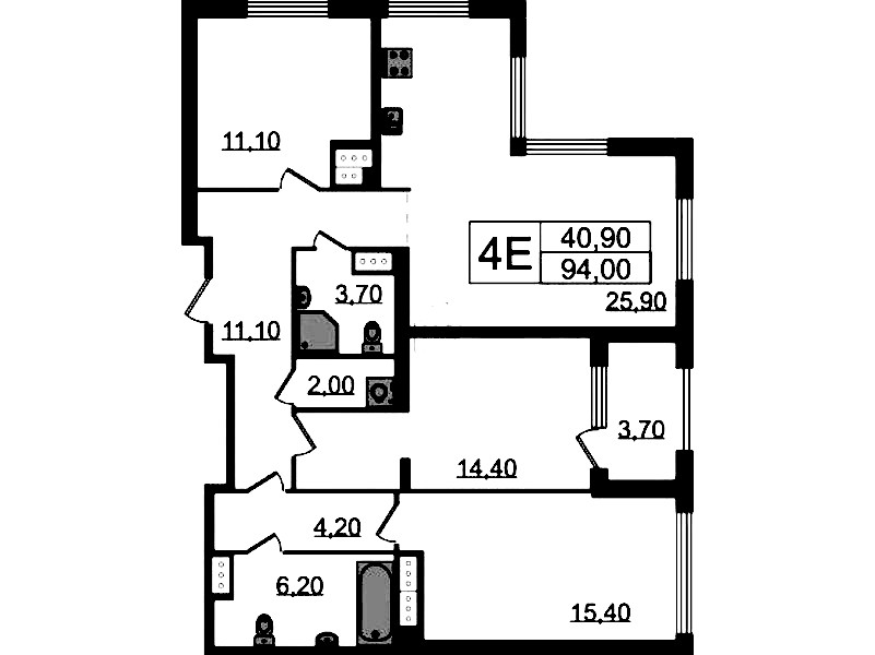 3-комнатная квартира 94 м², 23/23 эт., ЖК «Струны»