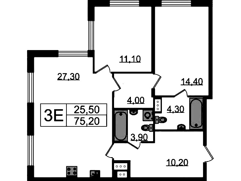 2-комнатная квартира 75.2 м², 23/23 эт., ЖК «Струны»