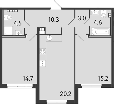 2-комнатная квартира 72.5 м², 3/9 эт., ЖК «Визионер»