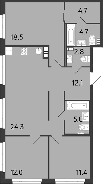 3-комнатная квартира 95.5 м², 4/9 эт., ЖК «Визионер»