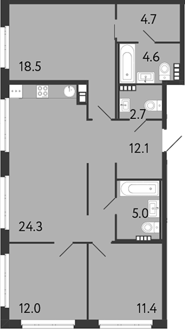 3-комнатная квартира 95.3 м², 5/9 эт., ЖК «Визионер»