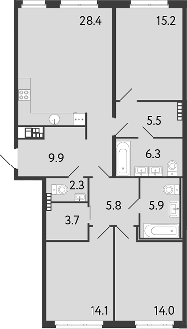 3-комнатная квартира 111.1 м², 6/9 эт., ЖК «Визионер»