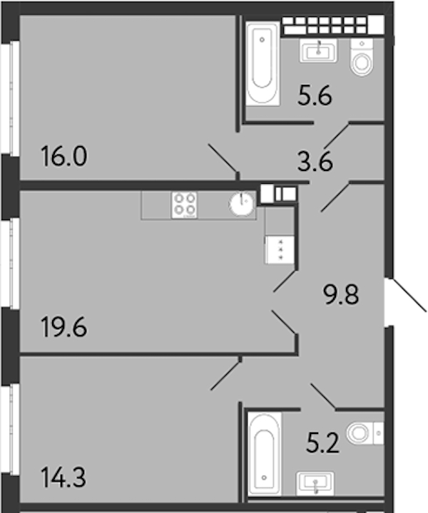 2-комнатная квартира 74.1 м², 7/9 эт., ЖК «Визионер»