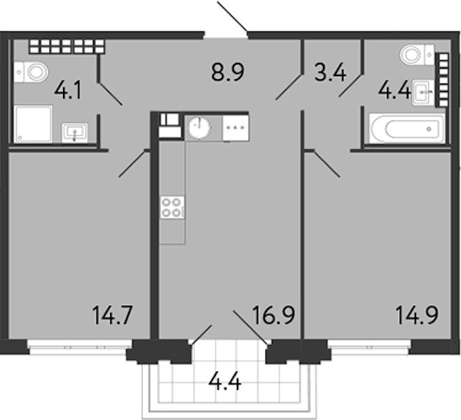 2-комнатная квартира 67 м², 8/9 эт., ЖК «Визионер»