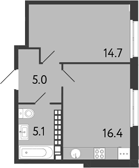 1-комнатная квартира 41.2 м², 8/9 эт., ЖК «Визионер»