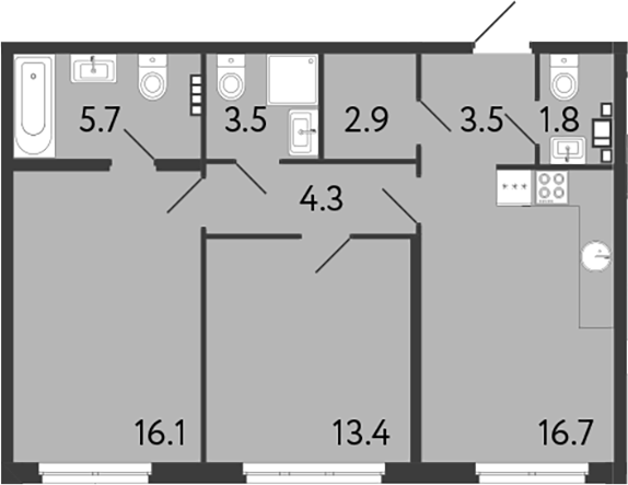 2-комнатная квартира 67.9 м², 3/9 эт., ЖК «Визионер»