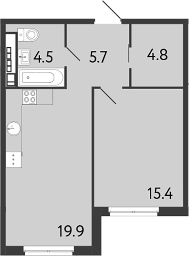 1-комнатная квартира 50.3 м², 4/9 эт., ЖК «Визионер»