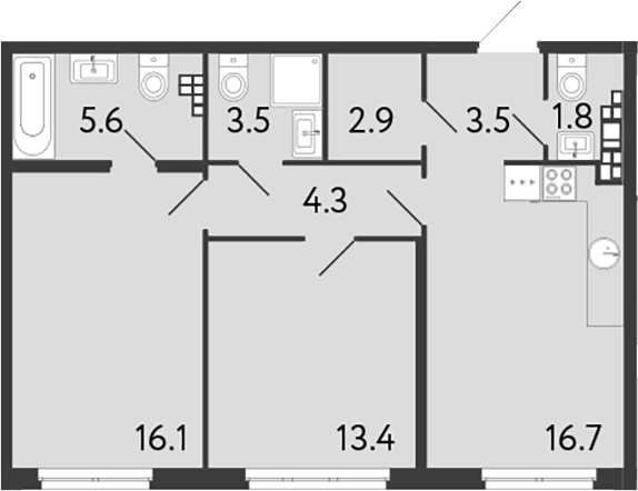 2-комнатная квартира 67.8 м², 5/9 эт., ЖК «Визионер»