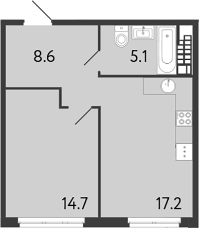 1-комнатная квартира 45.6 м², 6/9 эт., ЖК «Визионер»