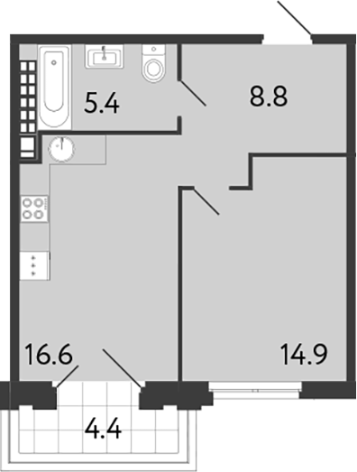1-комнатная квартира 47.02 м², 8/9 эт., ЖК «Визионер»