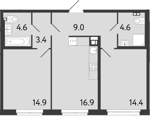 2-комнатная квартира 67.8 м², 2/9 эт., ЖК «Визионер»