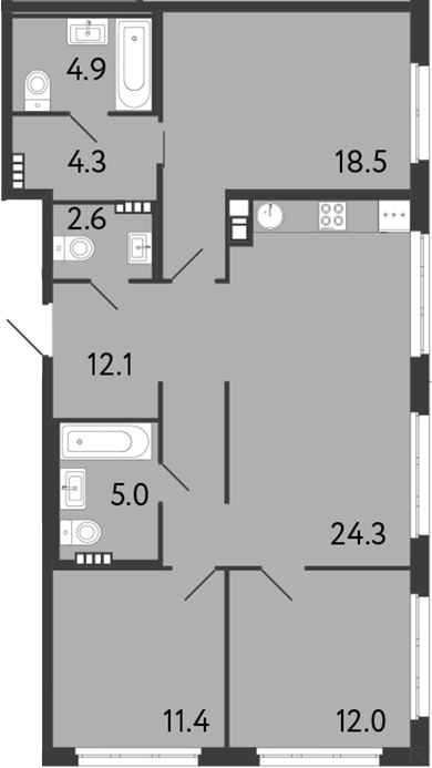 3-комнатная квартира 95.1 м², 5/9 эт., ЖК «Визионер»