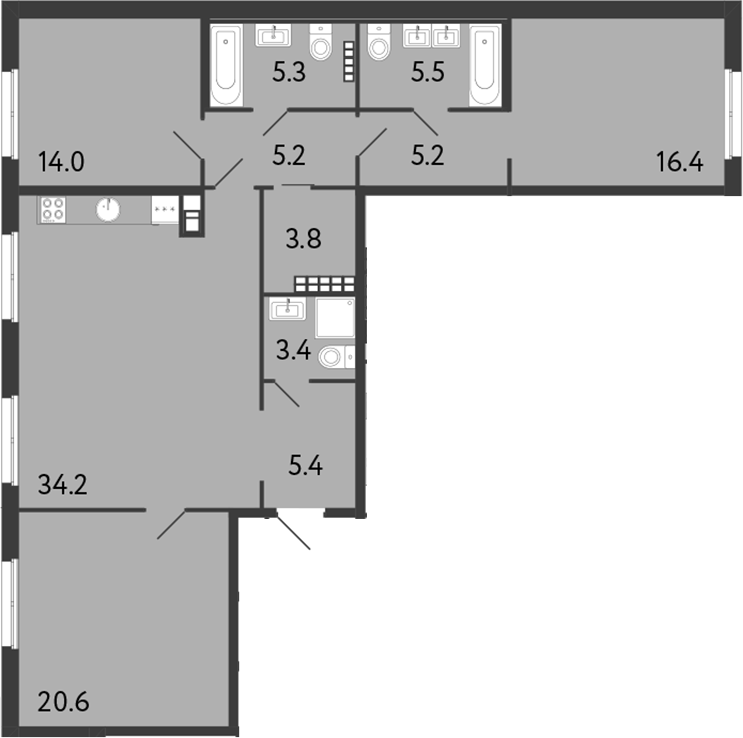 3-комнатная квартира 119 м², 6/9 эт., ЖК «Визионер»