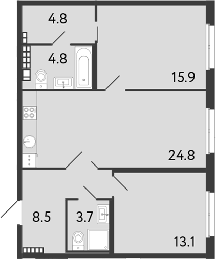 2-комнатная квартира 75.6 м², 6/9 эт., ЖК «Визионер»