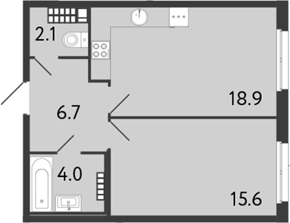 1-комнатная квартира 47.3 м², 6/9 эт., ЖК «Визионер»