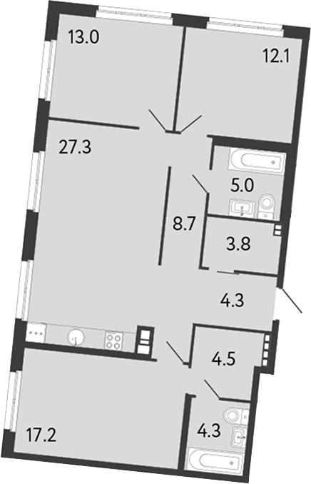 3-комнатная квартира 100.2 м², 4/9 эт., ЖК «Визионер»