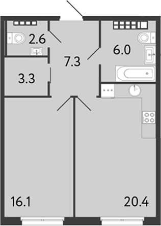 1-комнатная квартира 55.7 м², 5/9 эт., ЖК «Визионер»
