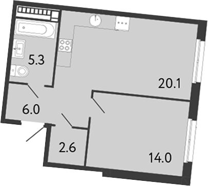 1-комнатная квартира 48 м², 5/9 эт., ЖК «Визионер»