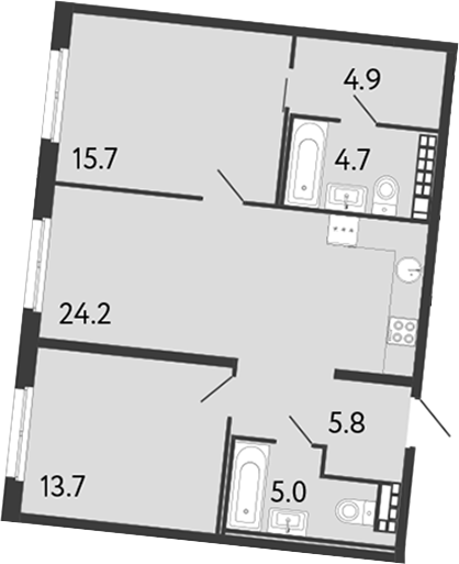 2-комнатная квартира 74 м², 6/9 эт., ЖК «Визионер»