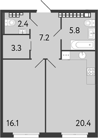 1-комнатная квартира 55.2 м², 8/9 эт., ЖК «Визионер»