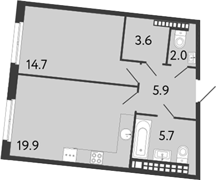 1-комнатная квартира 51.8 м², 9/9 эт., ЖК «Визионер»