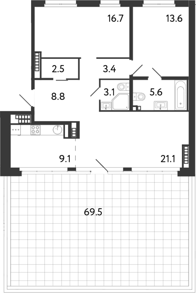 3-комнатная квартира 83.9 м², 5/5 эт., ЖК «Визионер»