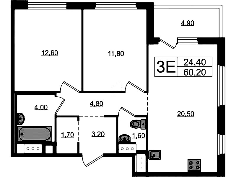 2-комнатная квартира 62.65 м², 5/12 эт., ЖК «Литера»