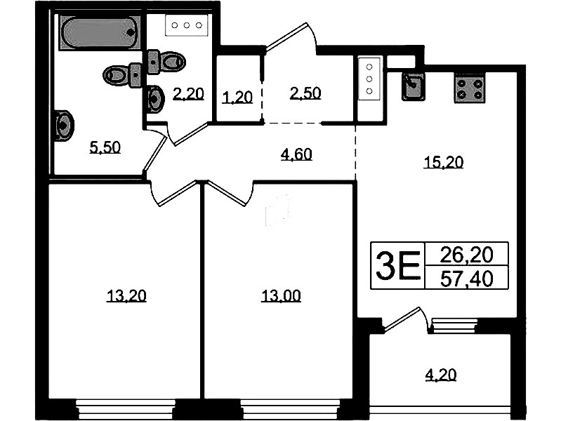 2-комнатная квартира 59.5 м², 6/12 эт., ЖК «Литера»