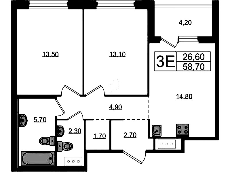 2-комнатная квартира 60.8 м², 6/12 эт., ЖК «Литера»
