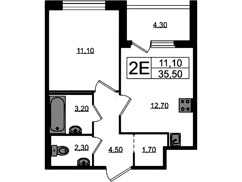 1-комнатная квартира 37.65 м², 2/12 эт., ЖК «Литера»