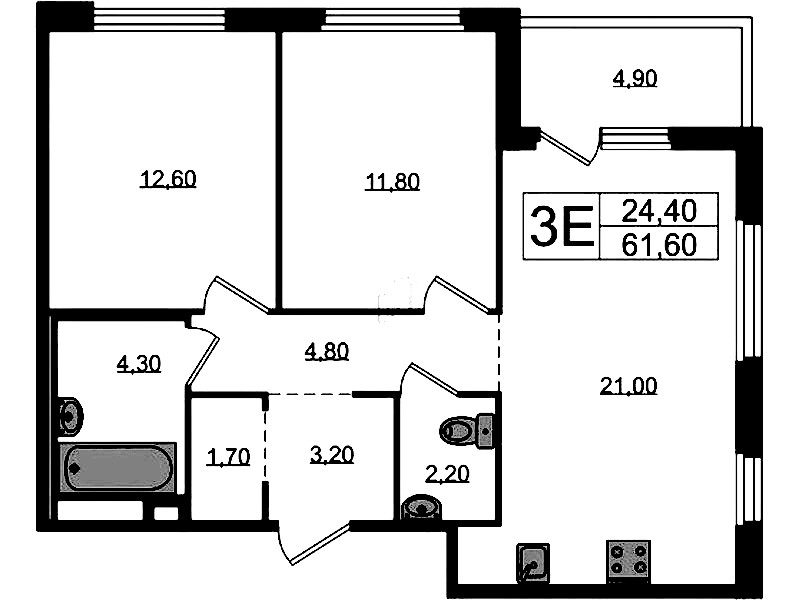 2-комнатная квартира 64.05 м², 2/12 эт., ЖК «Литера»