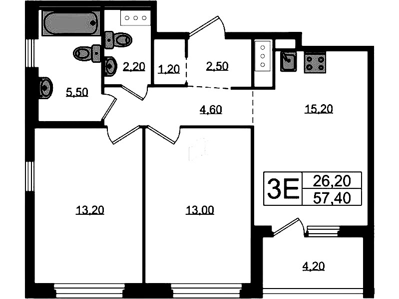 2-комнатная квартира 59.5 м², 10/12 эт., ЖК «Литера»