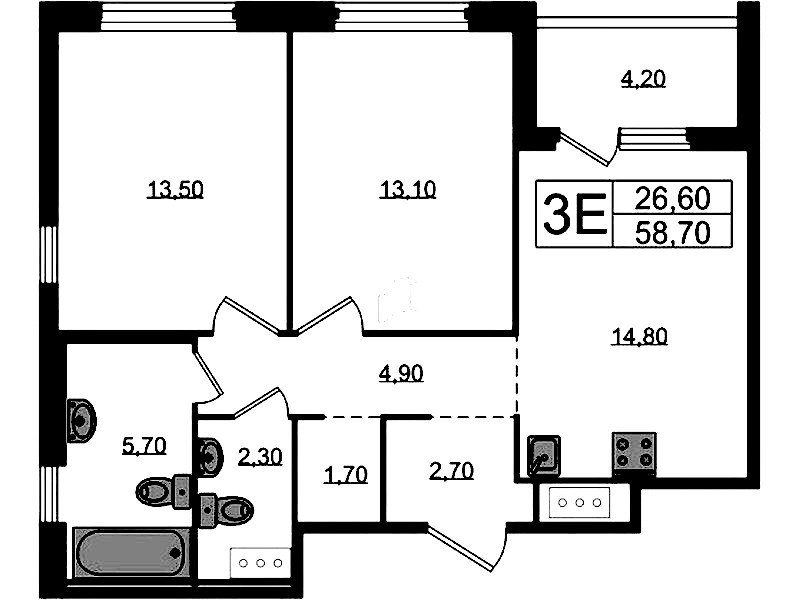 2-комнатная квартира 60.8 м², 10/12 эт., ЖК «Литера»