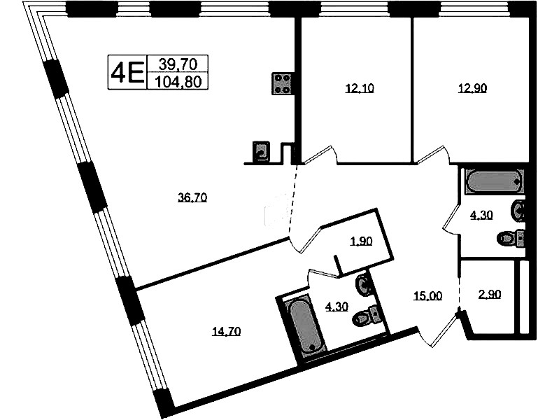 3-комнатная квартира 104.8 м², 3/8 эт., ЖК «Литера»