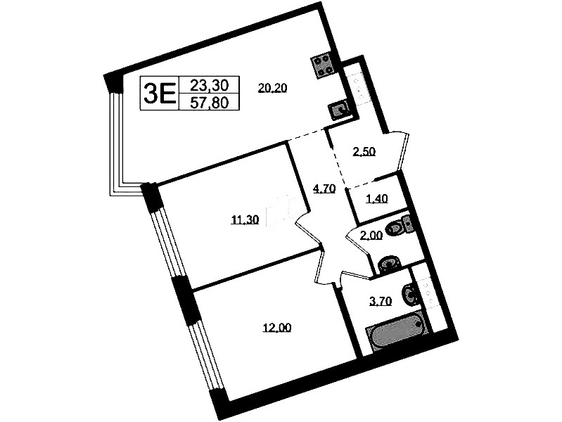 2-комнатная квартира 57.8 м², 4/8 эт., ЖК «Литера»