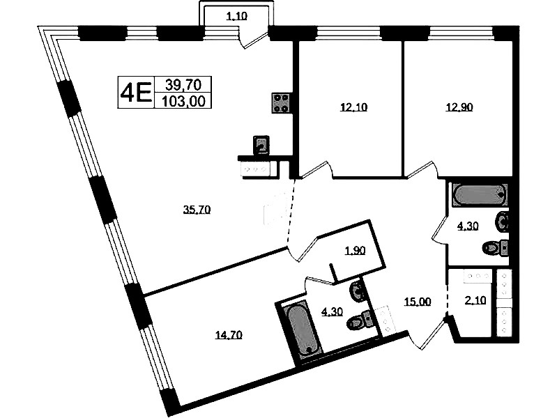 3-комнатная квартира 103.33 м², 4/8 эт., ЖК «Литера»