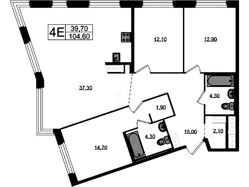 3-комнатная квартира 104.6 м², 5/8 эт., ЖК «Литера»