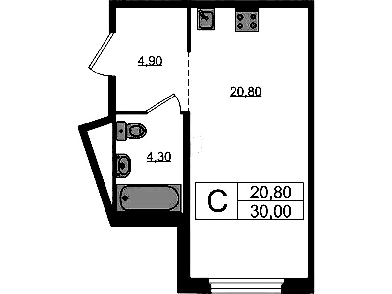 Квартира студия 30 м², 5/8 эт., ЖК «Литера»