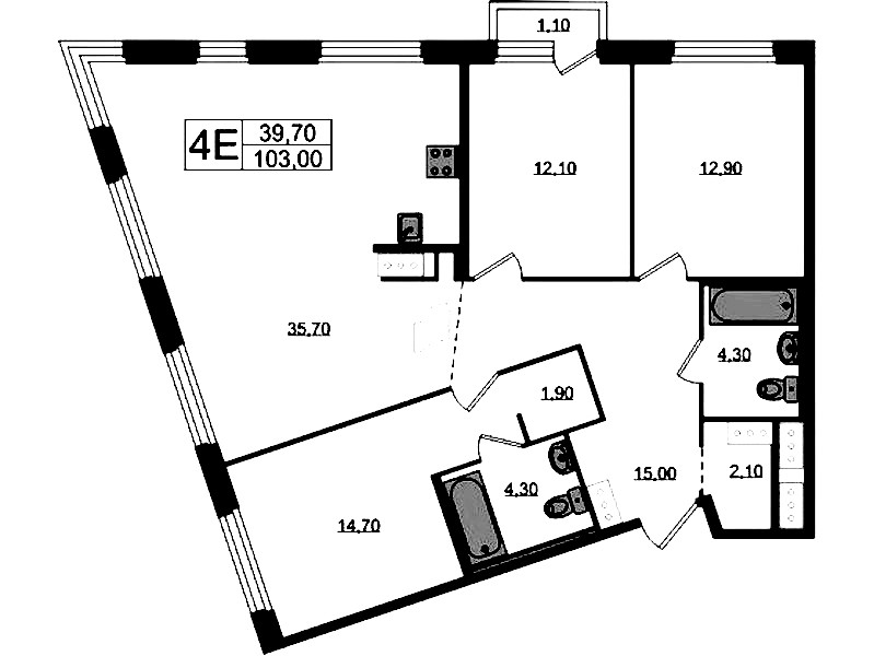 3-комнатная квартира 103.33 м², 6/8 эт., ЖК «Литера»