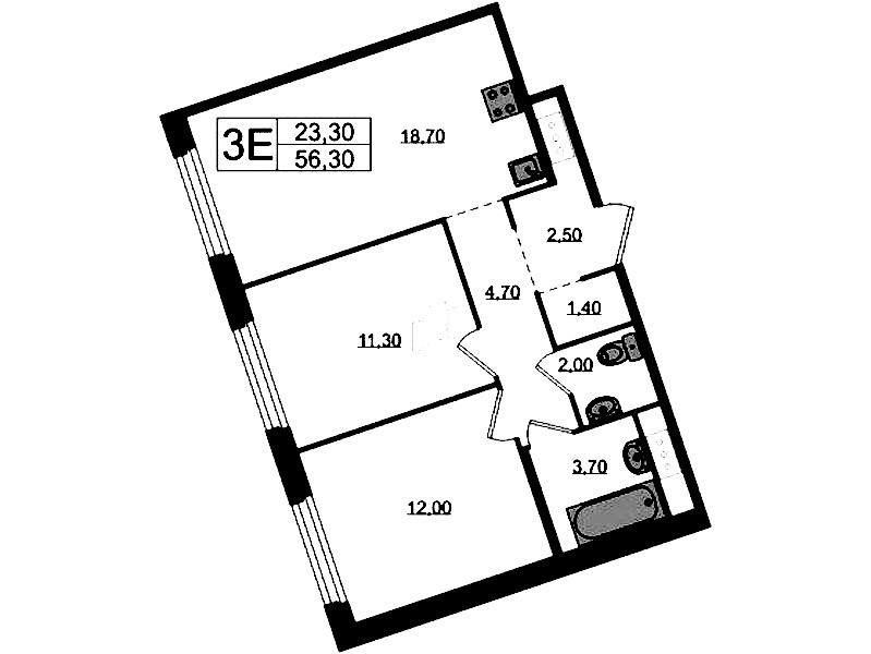 2-комнатная квартира 56.3 м², 7/8 эт., ЖК «Литера»