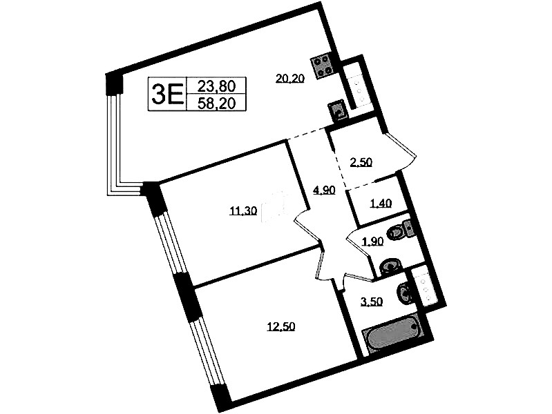 2-комнатная квартира 58.2 м², 7/8 эт., ЖК «Литера»
