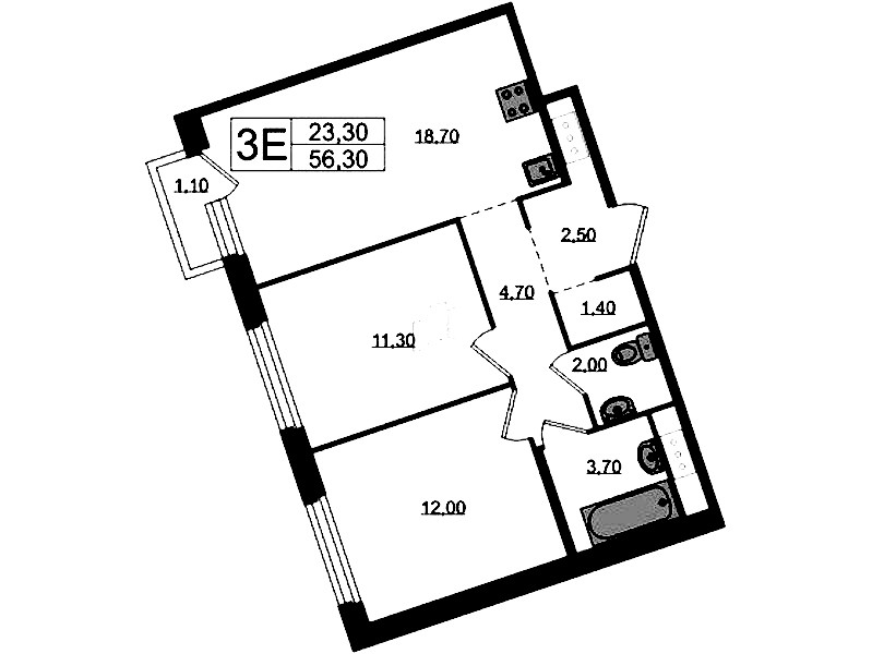 2-комнатная квартира 56.63 м², 8/8 эт., ЖК «Литера»