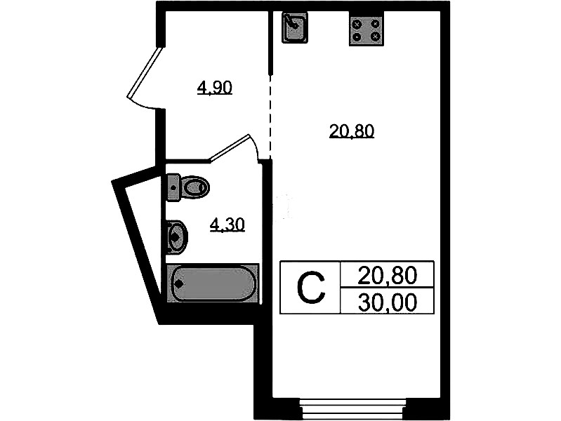 Квартира студия 30 м², 8/8 эт., ЖК «Литера»