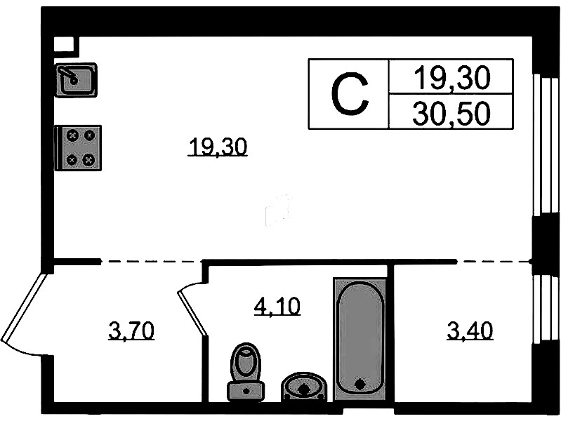 Квартира студия 30.5 м², 4/8 эт., ЖК «Литера»